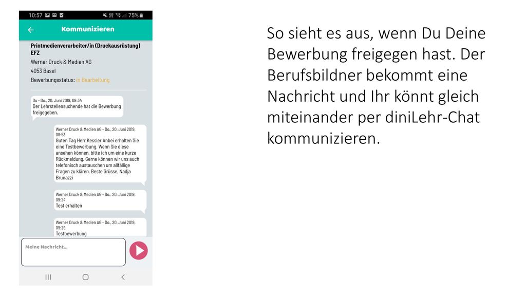 So sieht es aus, wenn Du Deine Bewerbung freigegen hast