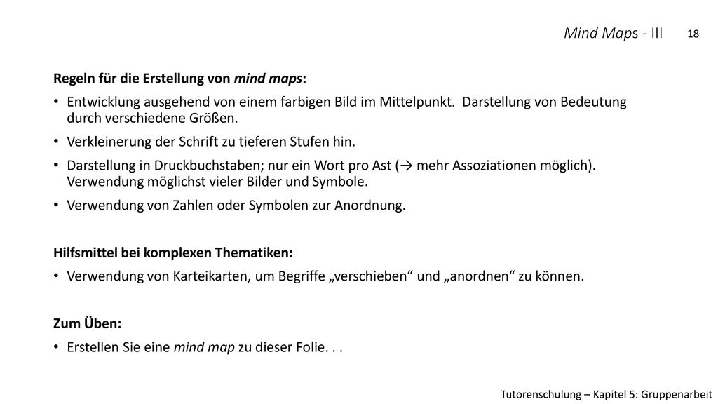 Mind Maps - III Regeln für die Erstellung von mind maps: