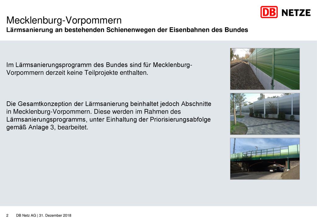 Mecklenburg-Vorpommern Lärmsanierung an bestehenden Schienenwegen der Eisenbahnen des Bundes