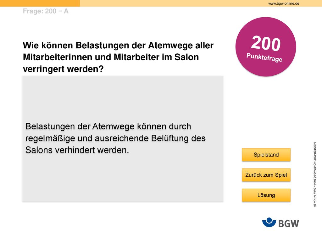 Frage: 200 − A 200. Punktefrage. Wie können Belastungen der Atemwege aller Mitarbeiterinnen und Mitarbeiter im Salon verringert werden