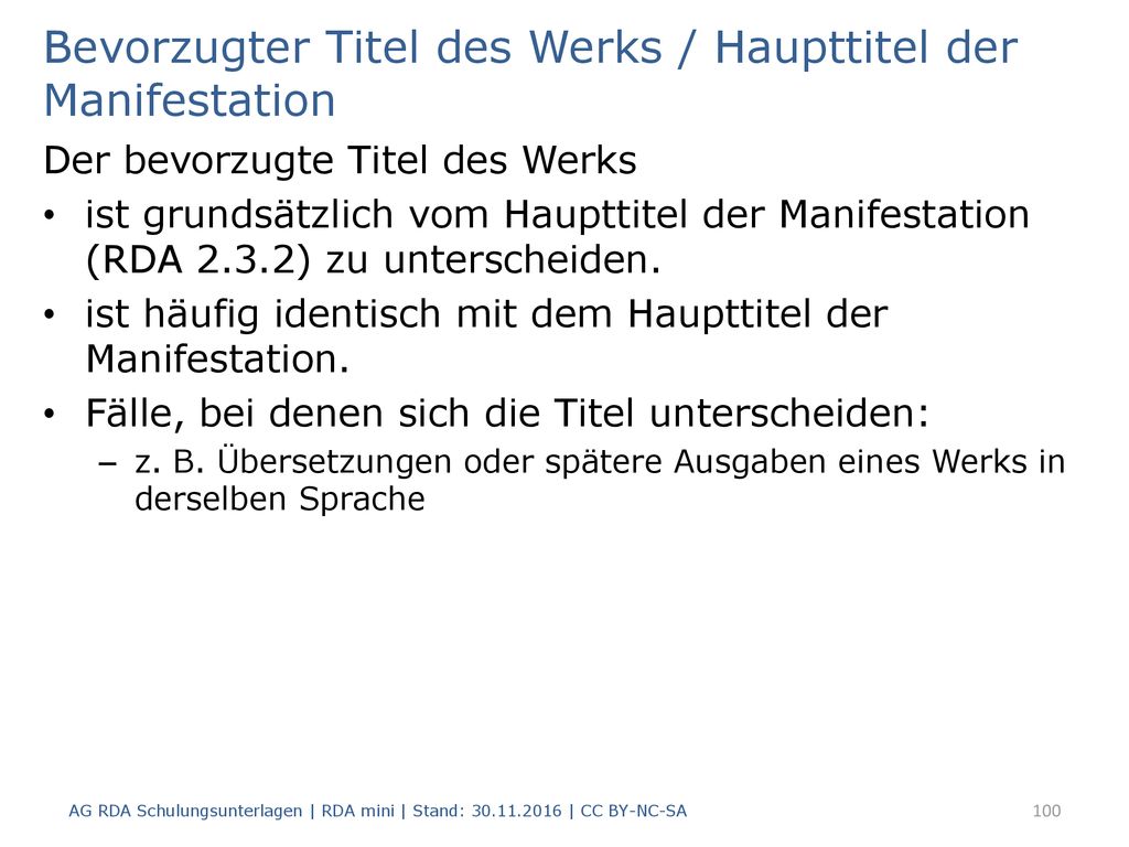 Bevorzugter Titel des Werks / Haupttitel der Manifestation