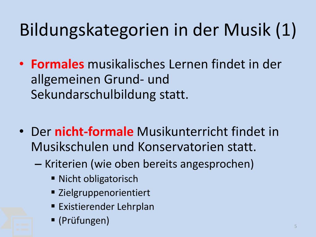 Bildungskategorien in der Musik (1)