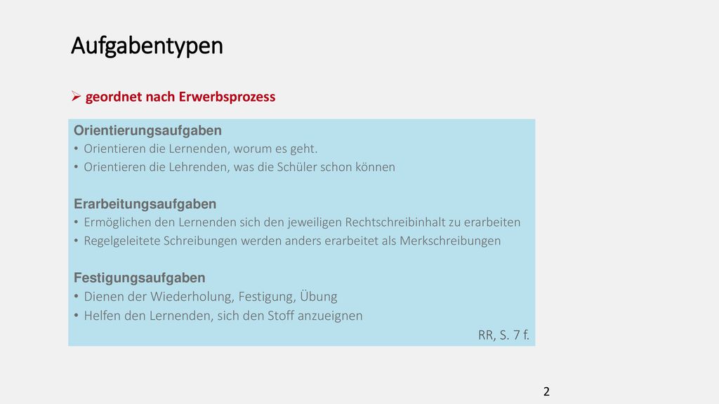 Aufgabentypen geordnet nach Erwerbsprozess