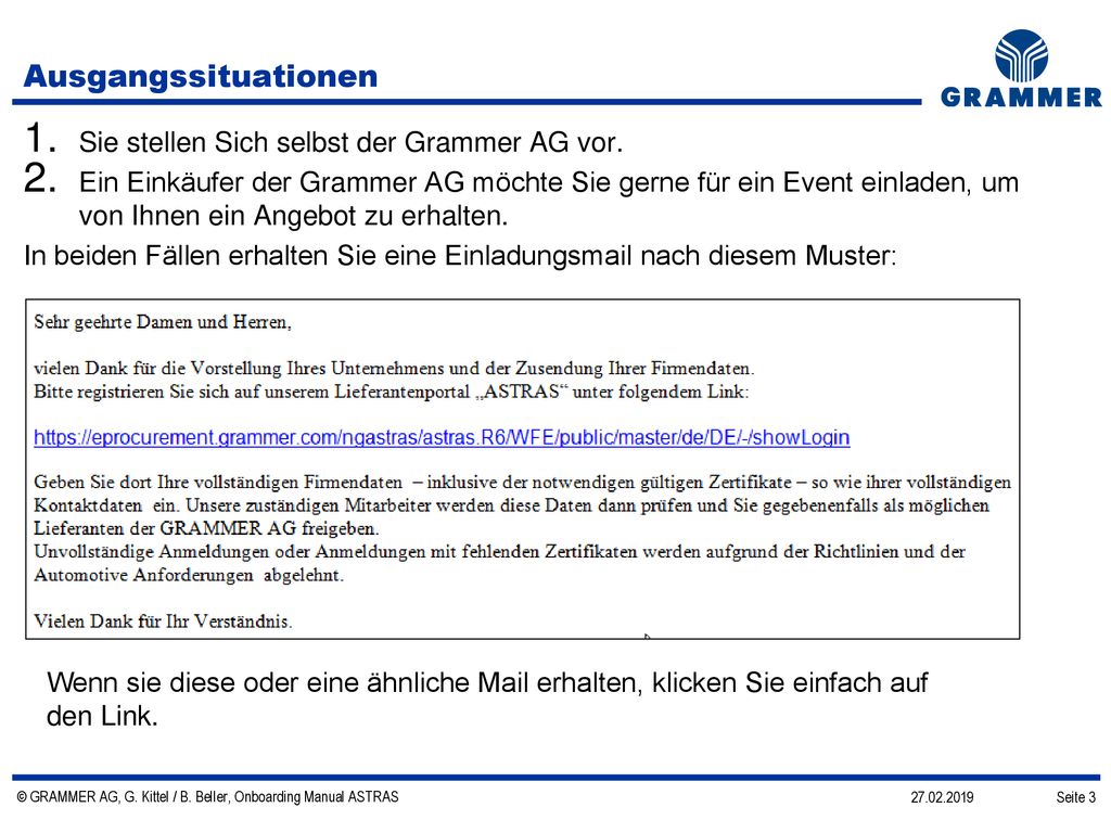 Ausgangssituationen Sie stellen Sich selbst der Grammer AG vor.