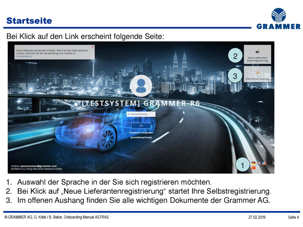 Startseite Bei Klick auf den Link erscheint folgende Seite: 2 3 1