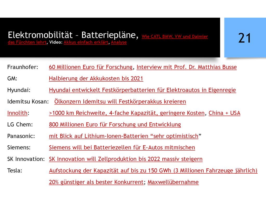 Elektromobilität – Batteriepläne, Wie CATL BMW, VW und Daimler das Fürchten lehrt, Video: Akkus einfach erklärt, Analyse