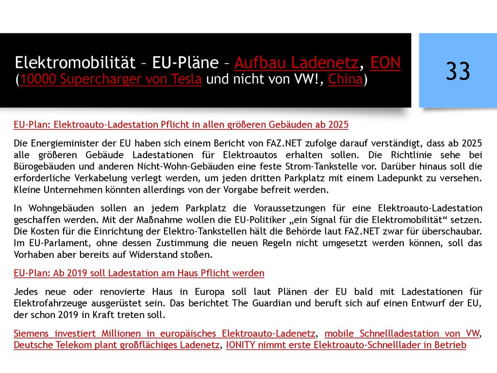 Elektromobilität – EU-Pläne – Aufbau Ladenetz, EON (10000 Supercharger von Tesla und nicht von VW!, China)