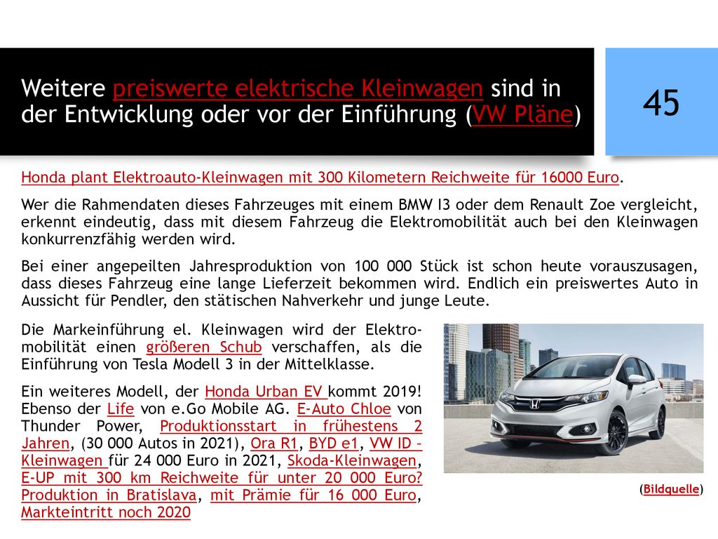 Weitere preiswerte elektrische Kleinwagen sind in der Entwicklung oder vor der Einführung (VW Pläne)