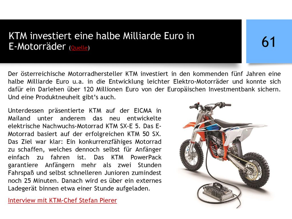 KTM investiert eine halbe Milliarde Euro in E-Motorräder (Quelle)