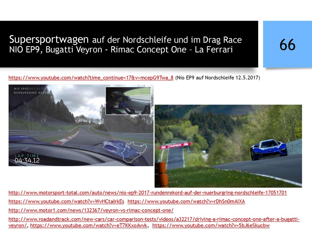 Supersportwagen auf der Nordschleife und im Drag Race NIO EP9, Bugatti Veyron - Rimac Concept One – La Ferrari