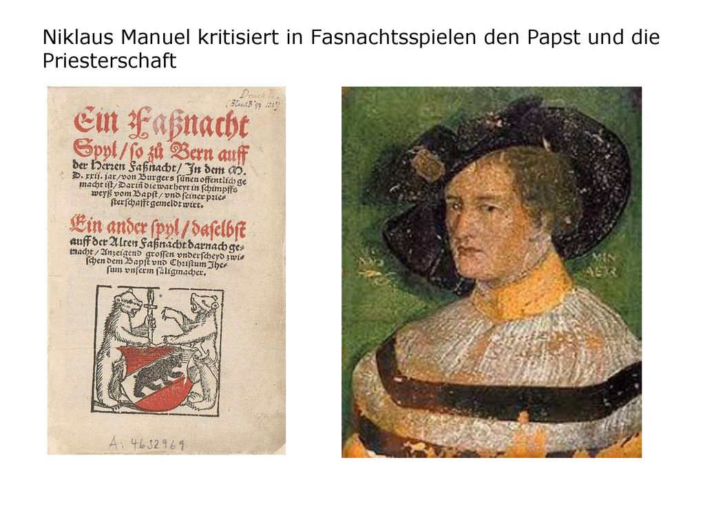 Niklaus Manuel kritisiert in Fasnachtsspielen den Papst und die Priesterschaft