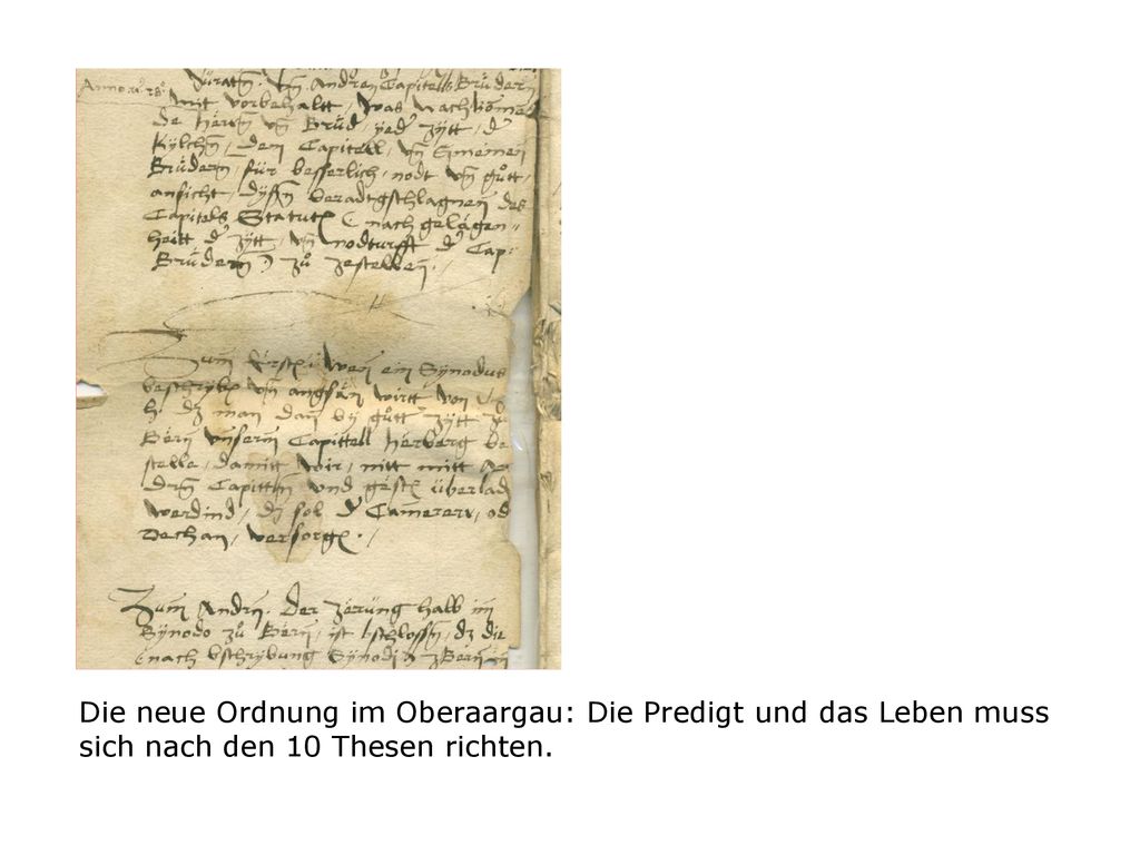 Die neue Ordnung im Oberaargau: Die Predigt und das Leben muss sich nach den 10 Thesen richten.