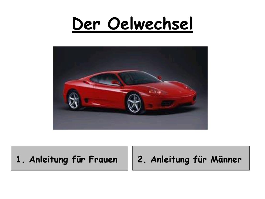 Der Oelwechsel 1. Anleitung für Frauen 2. Anleitung für Männer