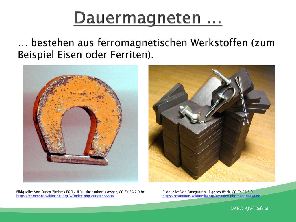Dauermagneten … … bestehen aus ferromagnetischen Werkstoffen (zum Beispiel Eisen oder Ferriten).