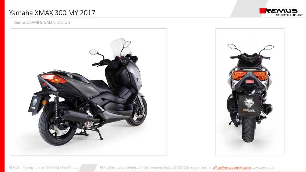 Yamaha XMAX 300 MY 2017 Remus OKAMI STEALTH, Slip On