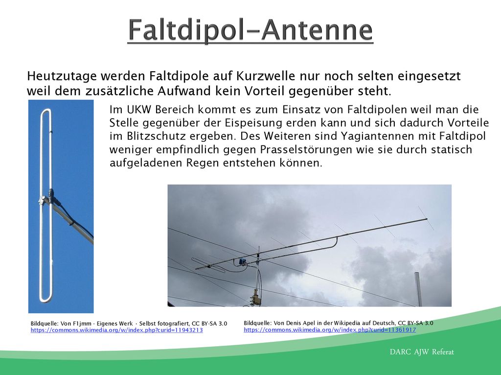 Faltdipol-Antenne Heutzutage werden Faltdipole auf Kurzwelle nur noch selten eingesetzt weil dem zusätzliche Aufwand kein Vorteil gegenüber steht.