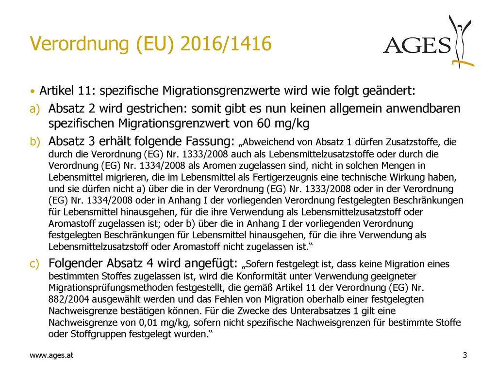 Verordnung (EU) 2016/1416 Artikel 11: spezifische Migrationsgrenzwerte wird wie folgt geändert: