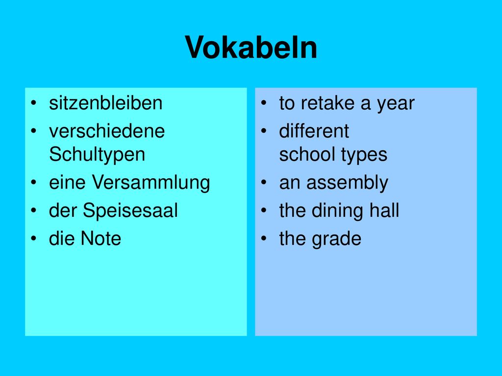 Vokabeln sitzenbleiben verschiedene Schultypen eine Versammlung