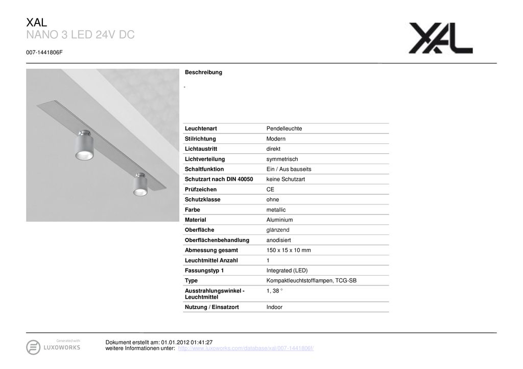 XAL NANO 3 LED 24V DC F Beschreibung - Leuchtenart