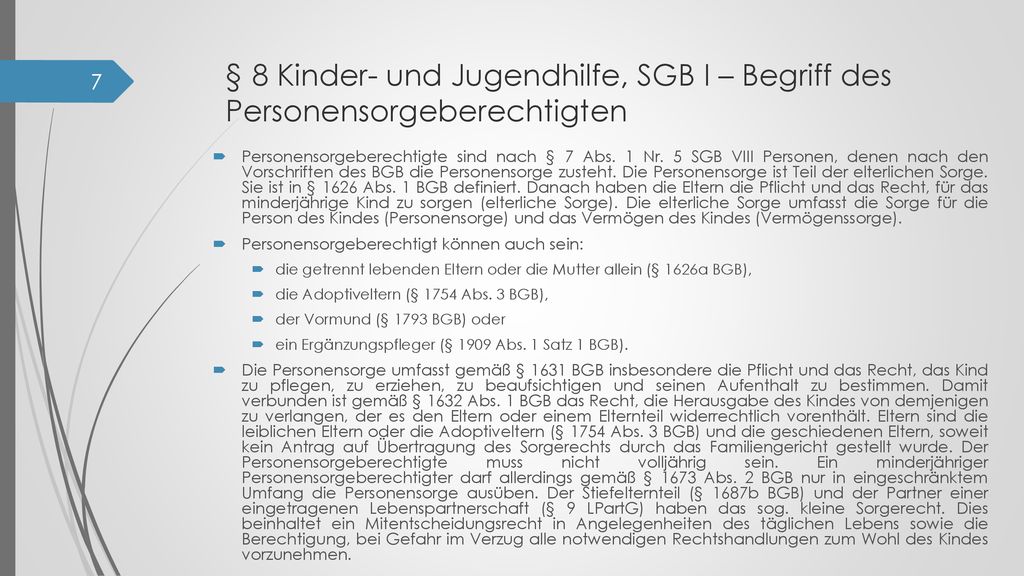 § 8 Kinder- und Jugendhilfe, SGB I – Begriff des Personensorgeberechtigten