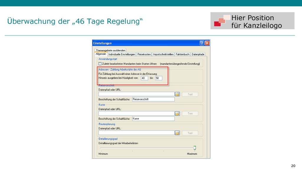 Überwachung der „46 Tage Regelung