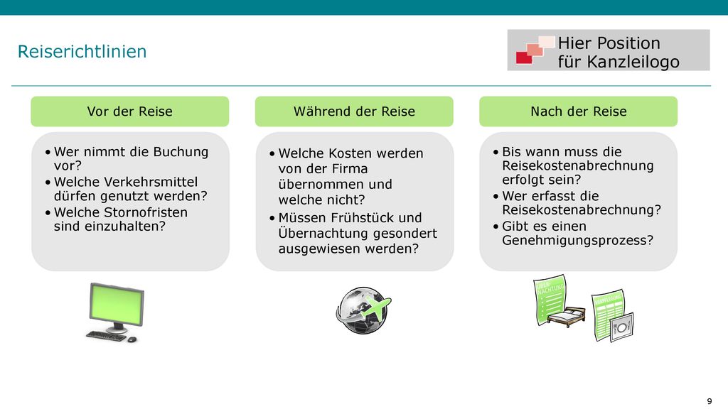 Reiserichtlinien Vor der Reise Wer nimmt die Buchung vor