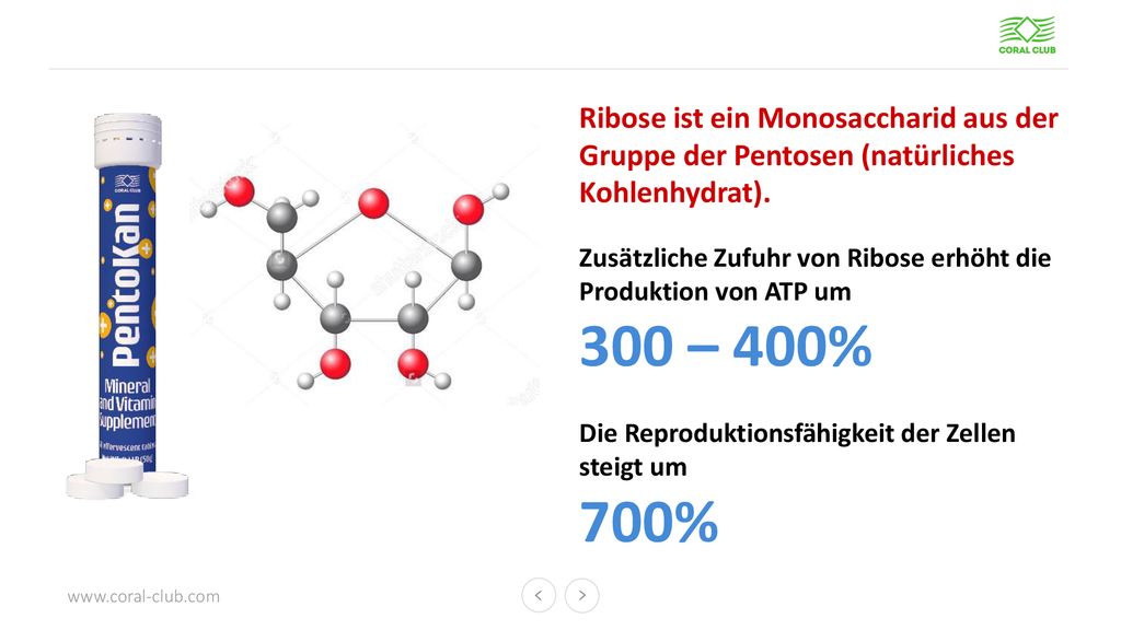 Ribose ist ein Monosaccharid aus der Gruppe der Pentosen (natürliches Kohlenhydrat).