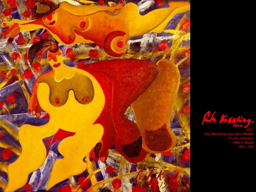 1057 Die Menschen aus dem Weltall Öl auf Leinwand 1994 in Basel 100 x 100