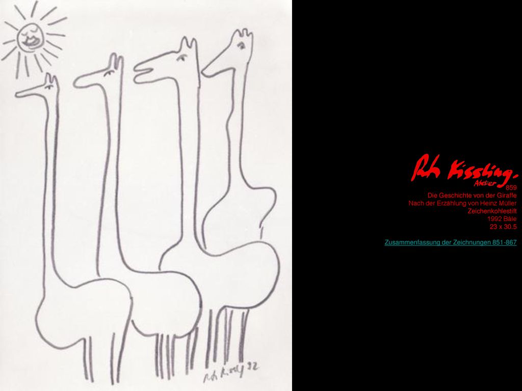 859 Die Geschichte von der Giraffe. Nach der Erzählung von Heinz Müller. Zeichenkohlestift Bâle.