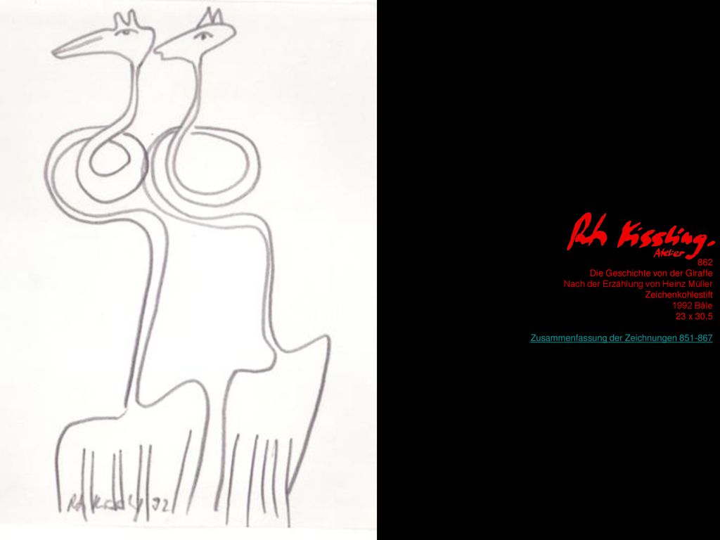 862 Die Geschichte von der Giraffe. Nach der Erzählung von Heinz Müller. Zeichenkohlestift Bâle.
