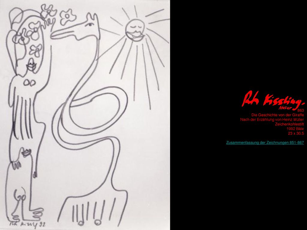 863 Die Geschichte von der Giraffe. Nach der Erzählung von Heinz Müller. Zeichenkohlestift Bâle.