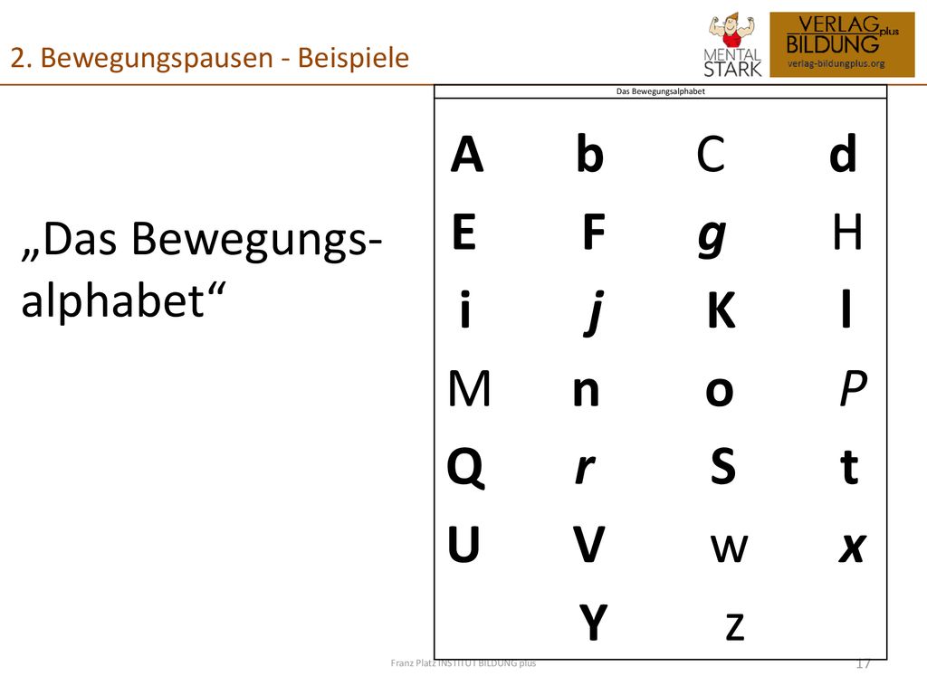 A b C d E F g H Y z „Das Bewegungs- alphabet i j K l M n o P Q r S t