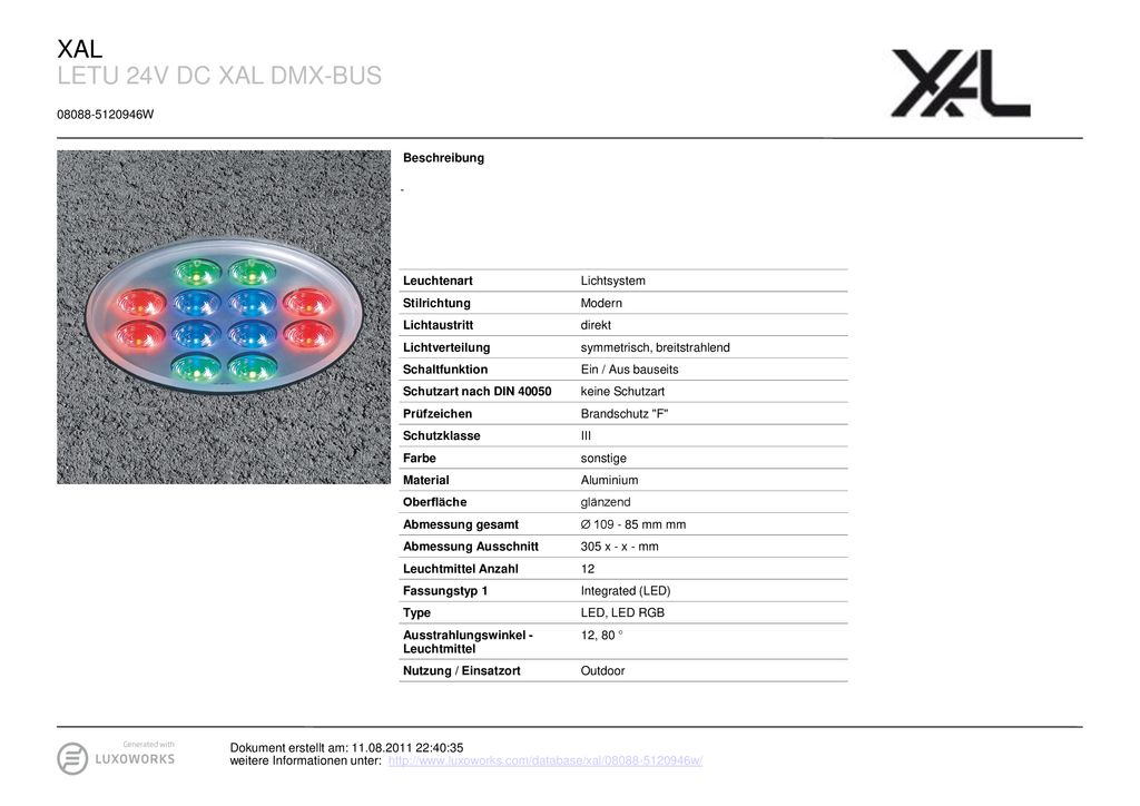 XAL LETU 24V DC XAL DMX-BUS W Beschreibung - Leuchtenart