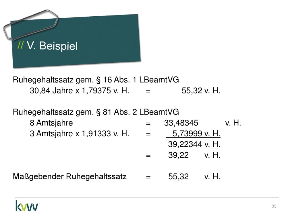 // V. Beispiel Ruhegehaltssatz gem. § 16 Abs. 1 LBeamtVG