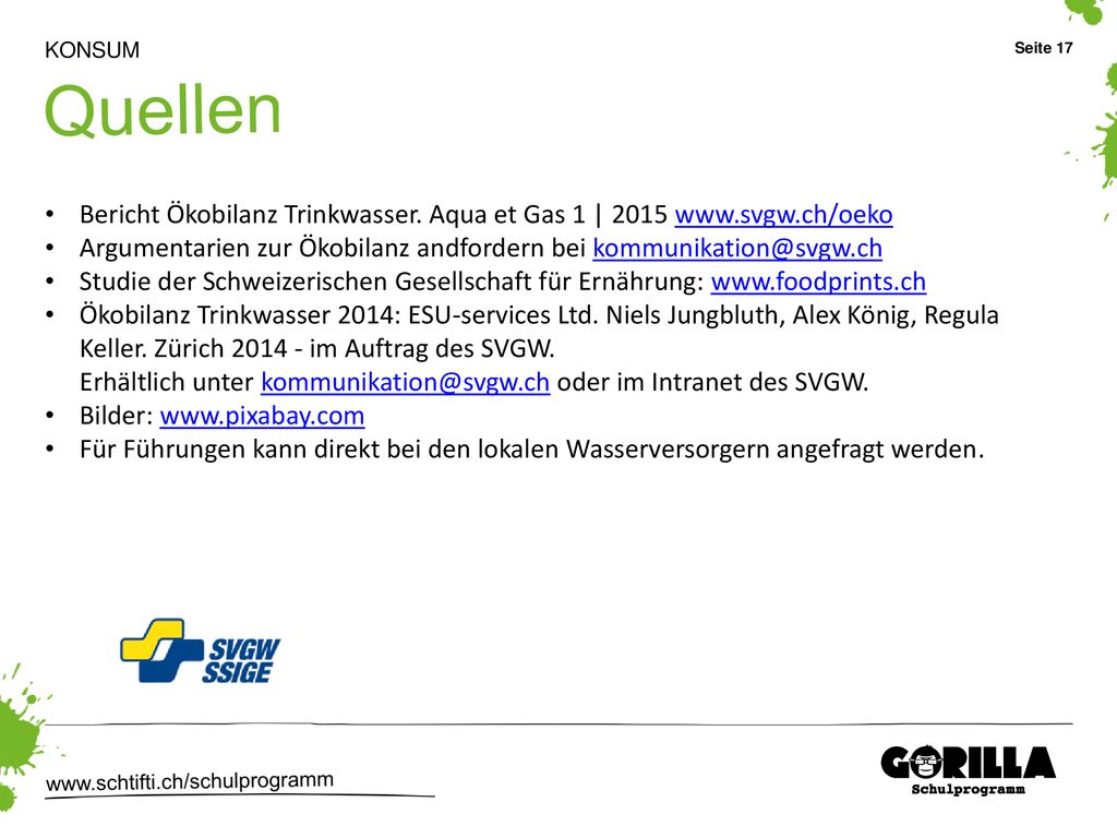 KOnsum Quellen. Bericht Ökobilanz Trinkwasser. Aqua et Gas 1 |