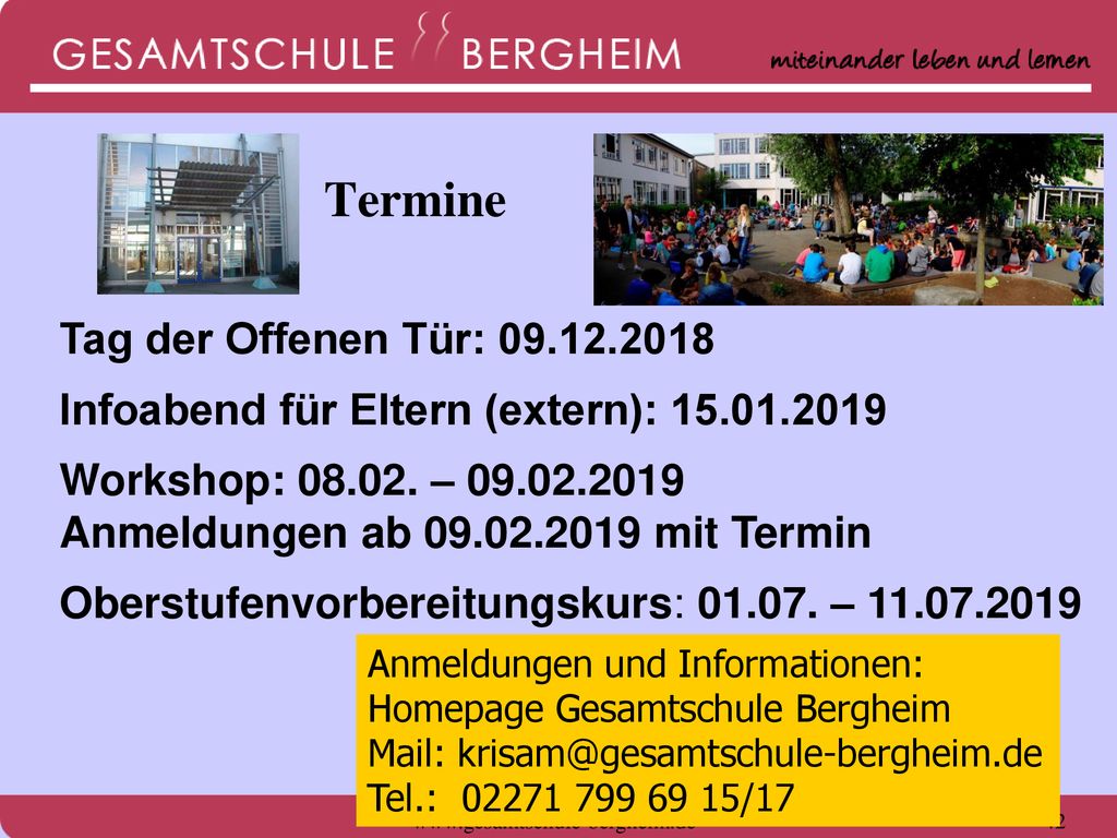 Termine Tag der Offenen Tür: