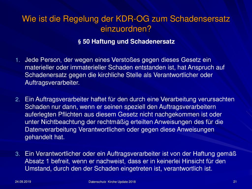 Wie ist die Regelung der KDR-OG zum Schadensersatz einzuordnen