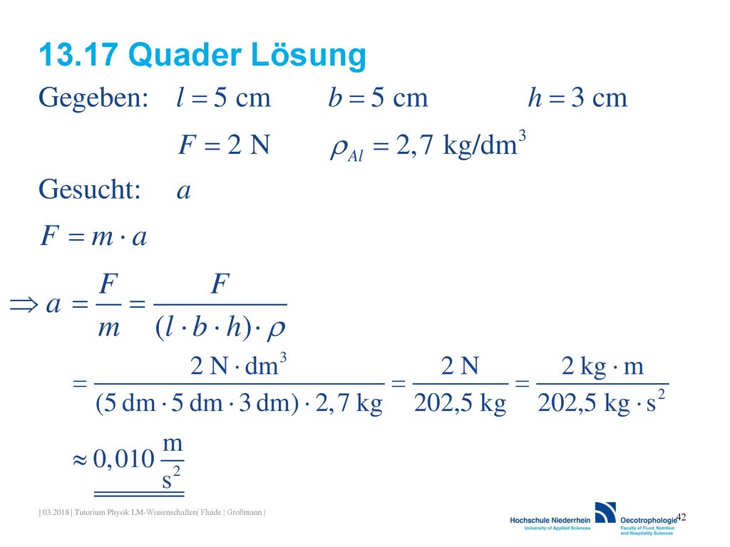 13.17 Quader Lösung | | Tutorium Physik LM-Wissenschaften| Fluide | Großmann |