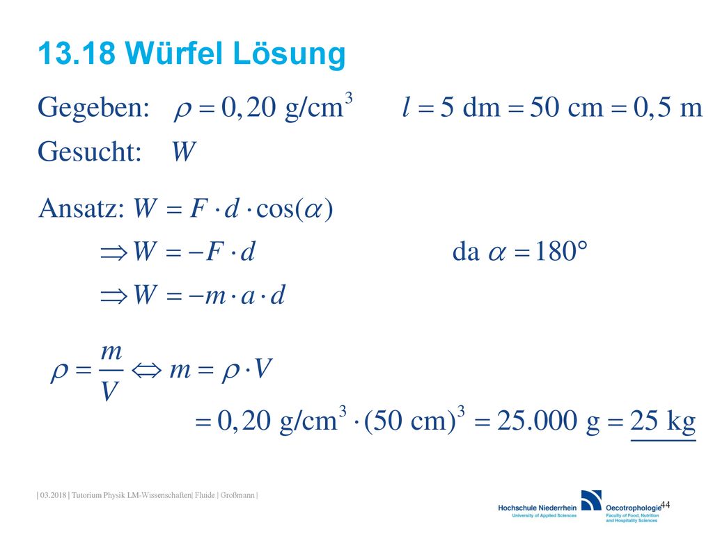 13.18 Würfel Lösung | | Tutorium Physik LM-Wissenschaften| Fluide | Großmann |