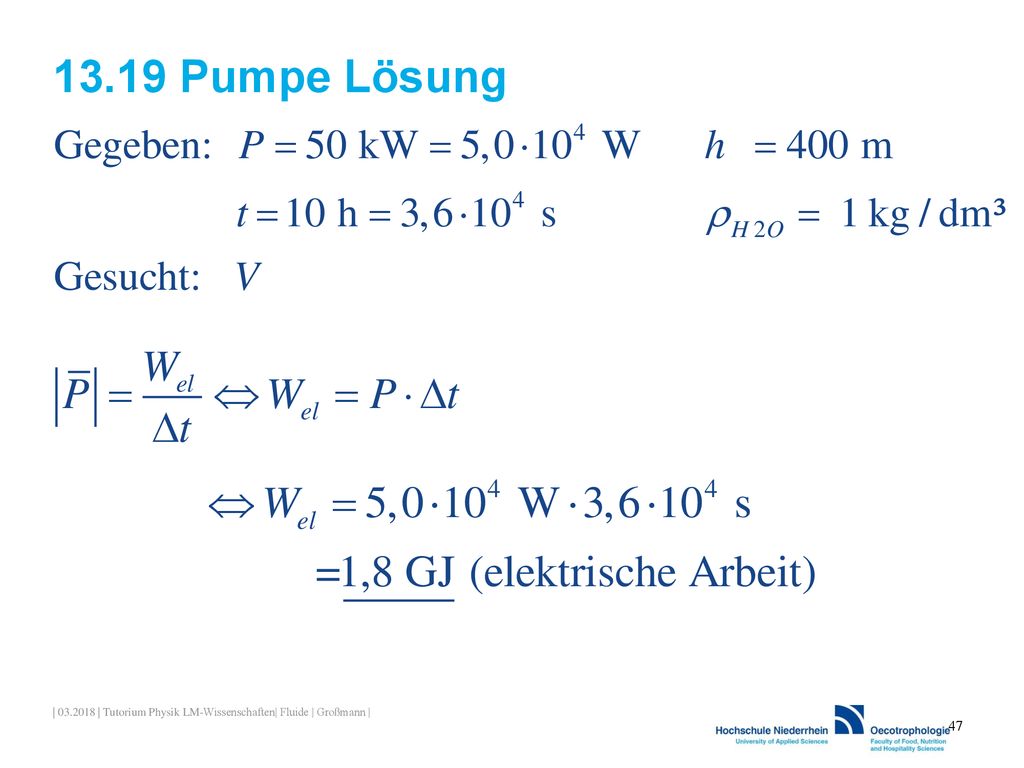 13.19 Pumpe Lösung | | Tutorium Physik LM-Wissenschaften| Fluide | Großmann |