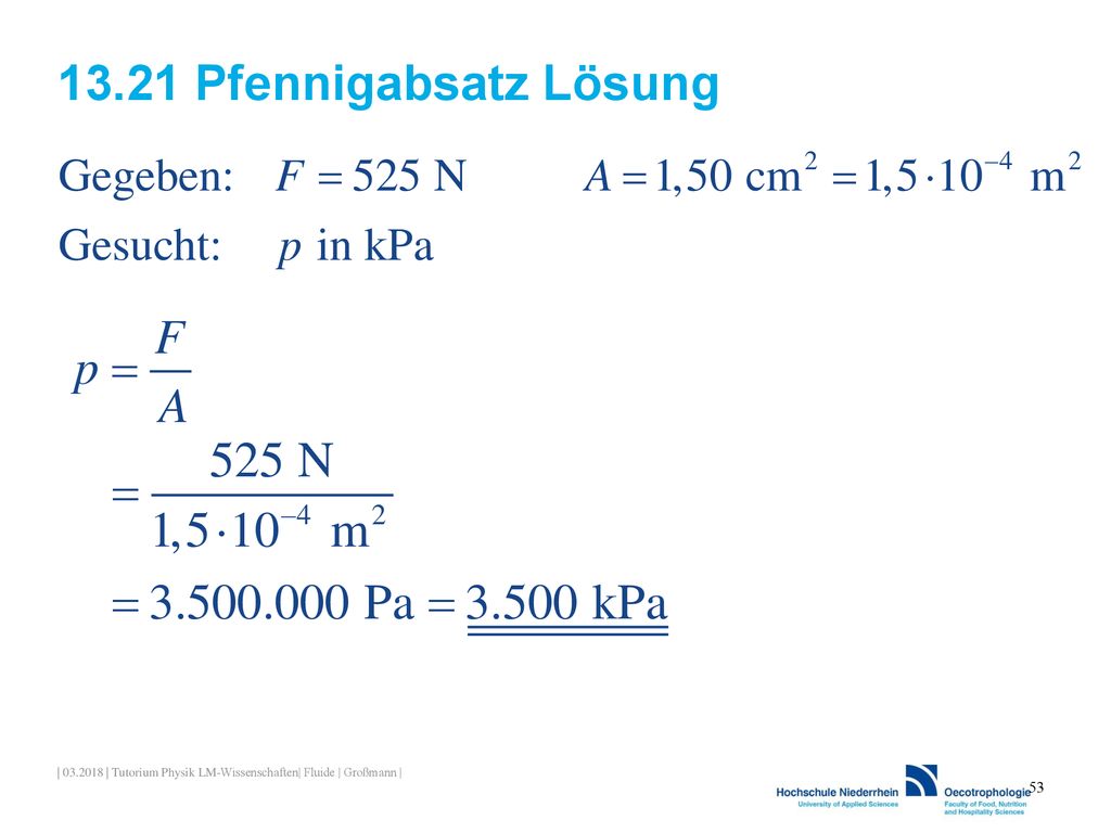 13.21 Pfennigabsatz Lösung | | Tutorium Physik LM-Wissenschaften| Fluide | Großmann |