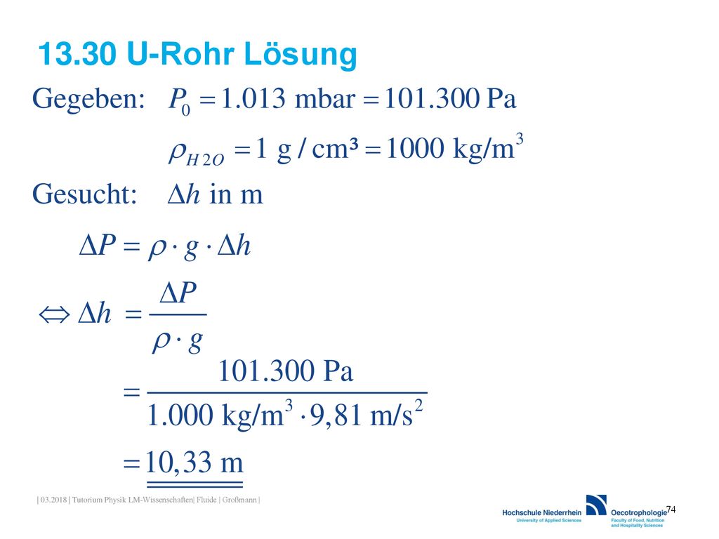 13.30 U-Rohr Lösung | | Tutorium Physik LM-Wissenschaften| Fluide | Großmann |