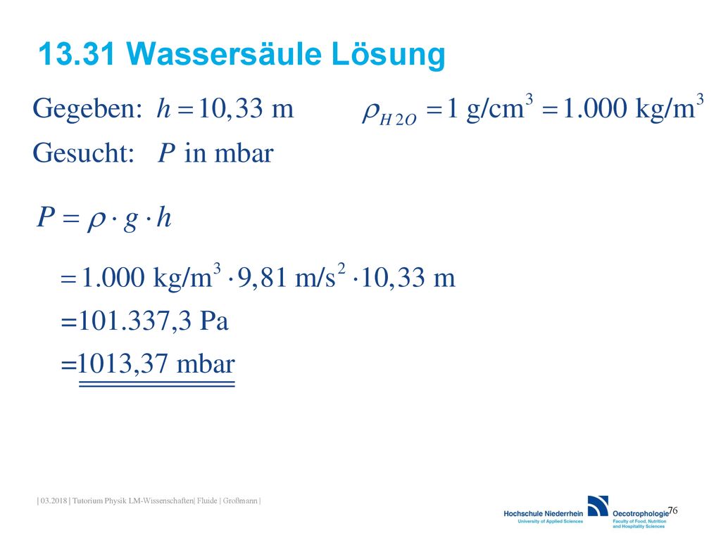 13.31 Wassersäule Lösung | | Tutorium Physik LM-Wissenschaften| Fluide | Großmann |