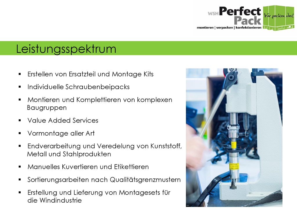 Leistungsspektrum Erstellen von Ersatzteil und Montage Kits
