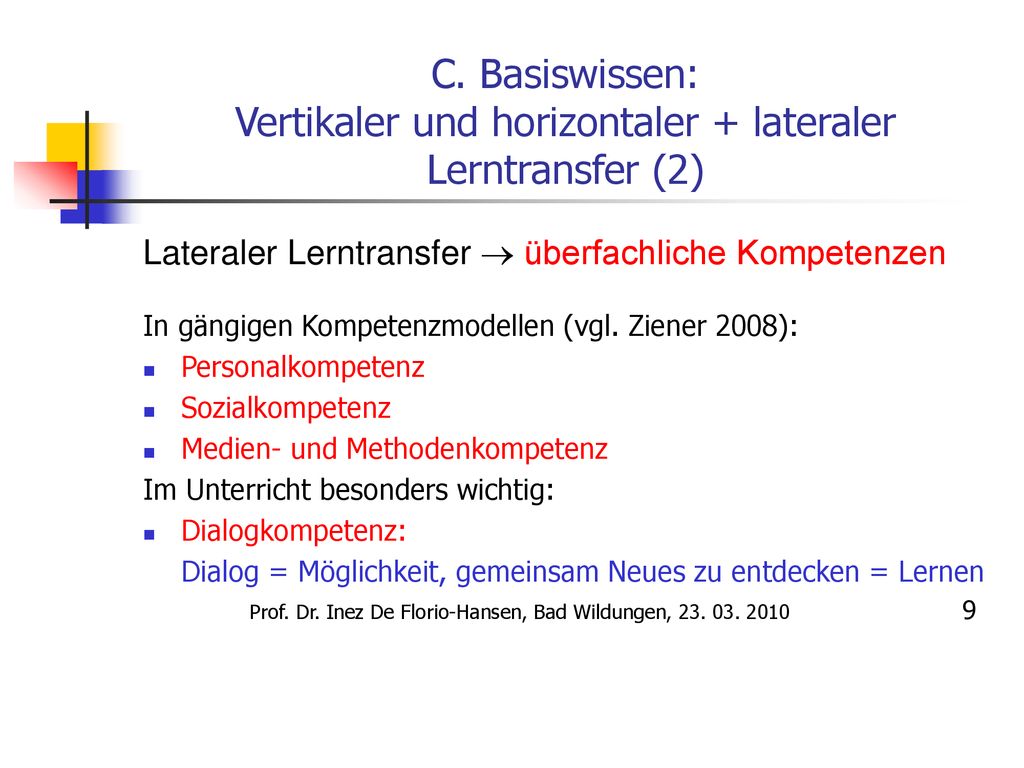 C. Basiswissen: Vertikaler und horizontaler + lateraler Lerntransfer (2)