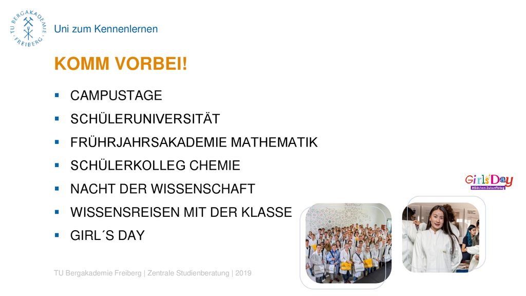 KOMM VORBEI! CAMPUSTAGE SCHÜLERUNIVERSITÄT