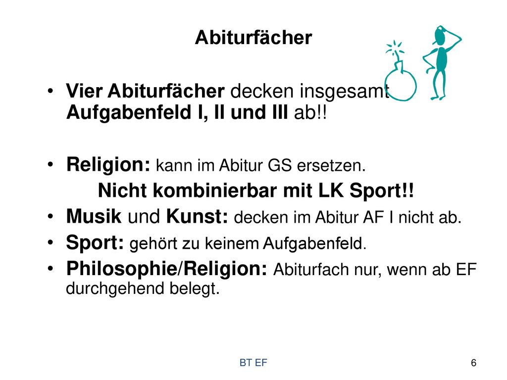 Vier Abiturfächer decken insgesamt Aufgabenfeld I, II und III ab!!