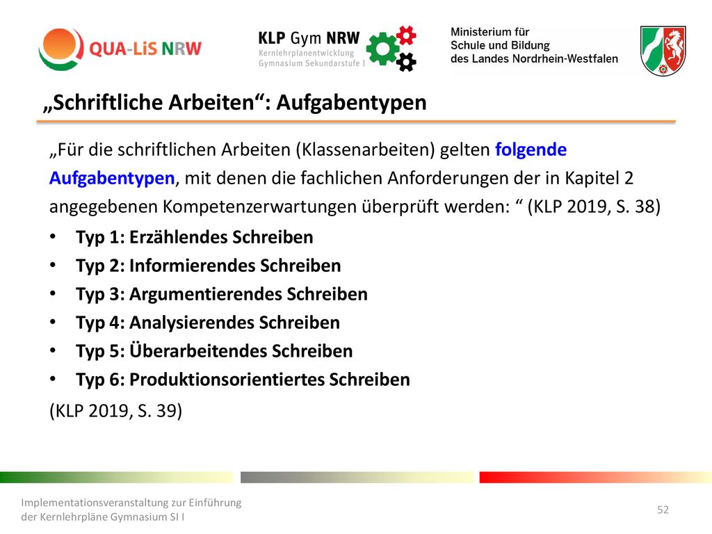 „Schriftliche Arbeiten : Aufgabentypen