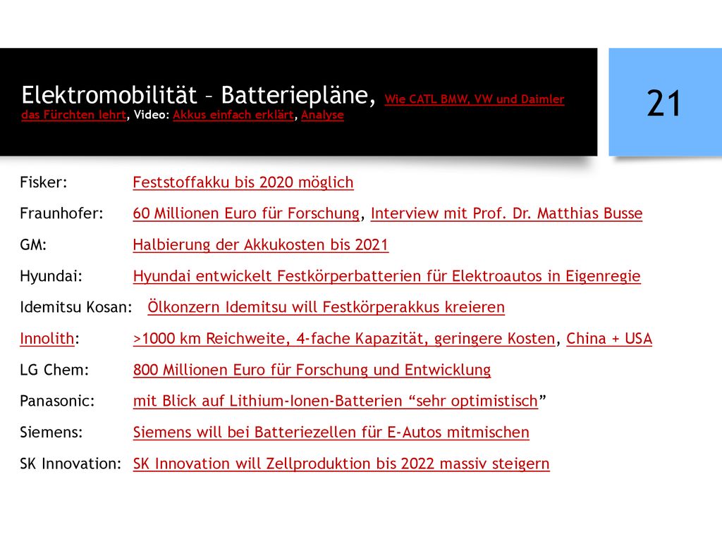 Elektromobilität – Batteriepläne, Wie CATL BMW, VW und Daimler das Fürchten lehrt, Video: Akkus einfach erklärt, Analyse