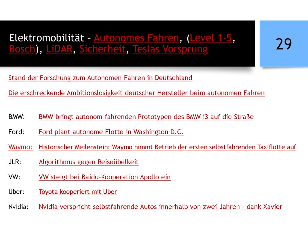 Elektromobilität – Autonomes Fahren, (Level 1-5, Bosch), LiDAR, Sicherheit, Teslas Vorsprung